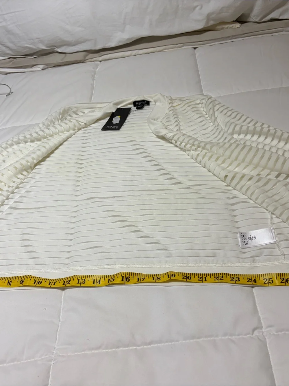 Jones New York White Sheer Striped Open-Front Cardigan
